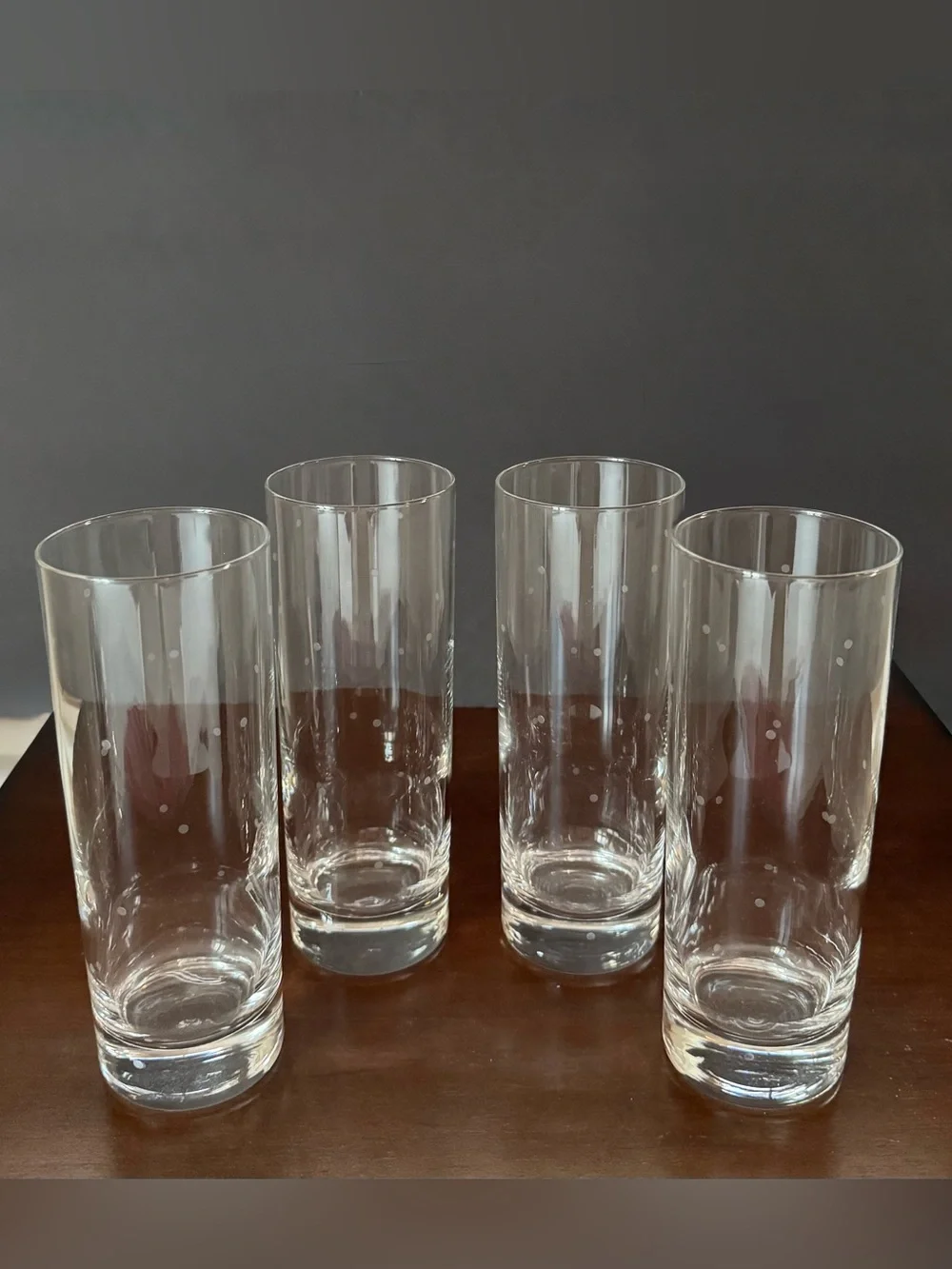 (Set/4) Frosted Polka Dot Tom Collins Mojito Glasses w/Weighted Base